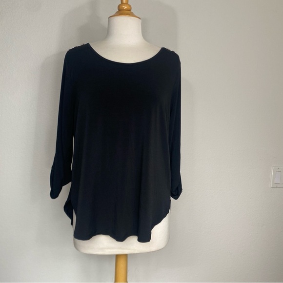 3/$25 Always Indigo Women's Black Cutout Blouse Size Medium Classic Minimalist - Picture 1 of 15